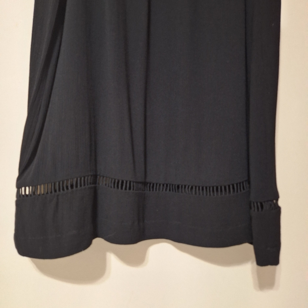Roots Canada Black Rayon Maxi Skirt L Quiet Luxury Boho Festival Long Eyelet Hem - Picture 5 of 12